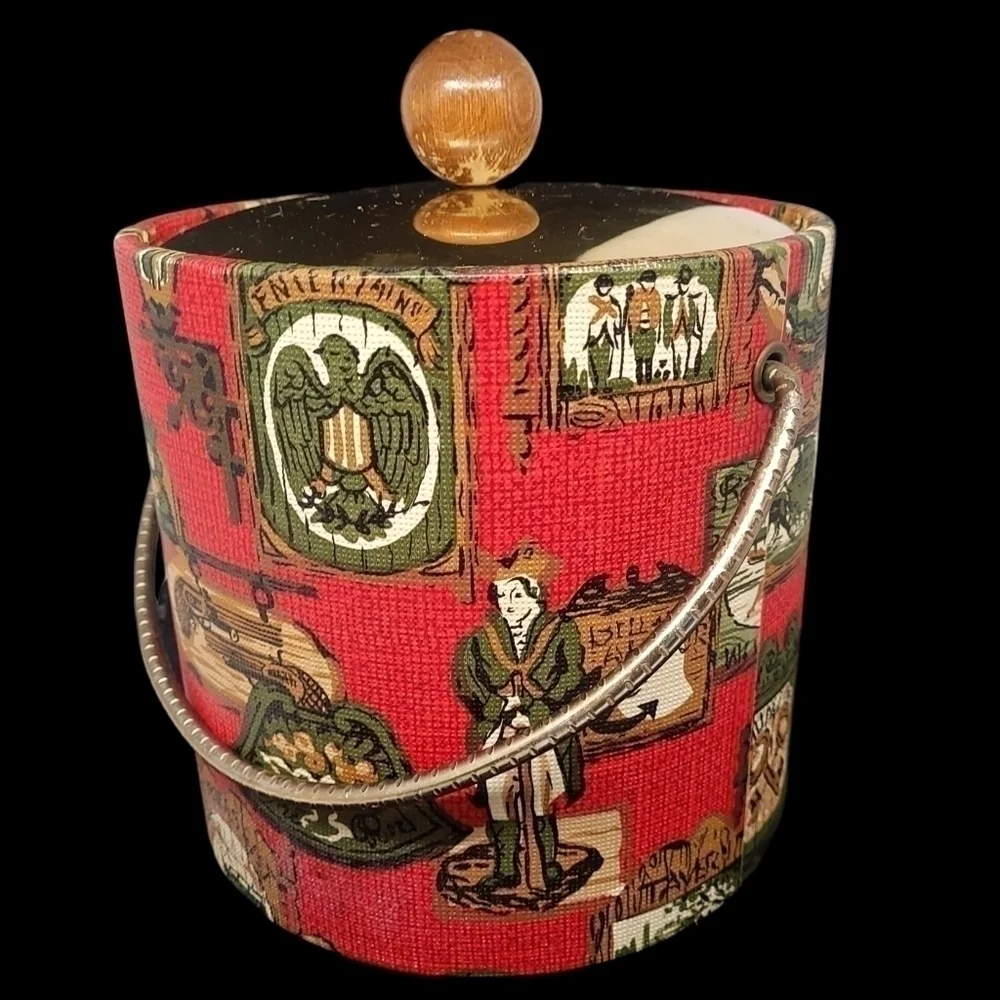 Vintage early American colonial eagle pattern ice bucket & 1 glass